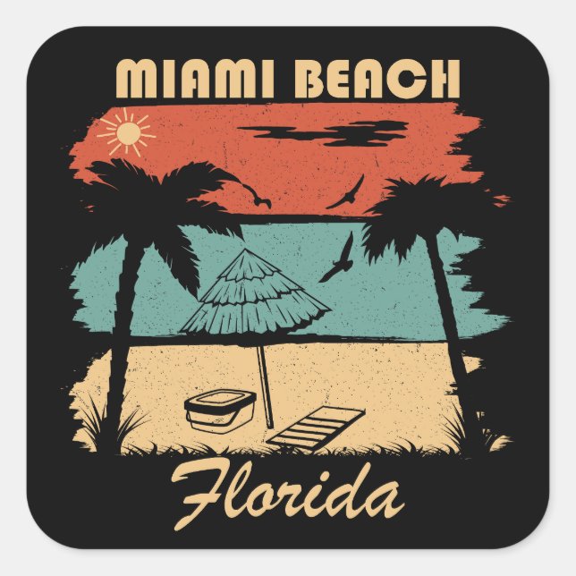 Miami Beach Florida vintage sunset Square Sticker (Front)