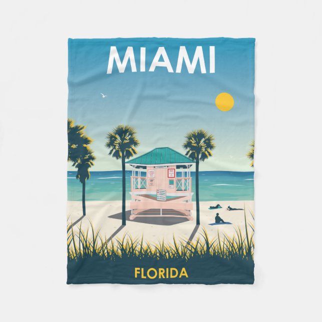 Miami Beach Florida Vintage Travel Fleece Blanket (Front)