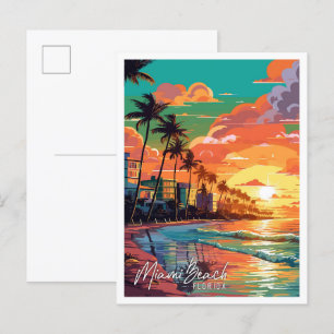Miami Beach Florida vintage travel illustration Postcard