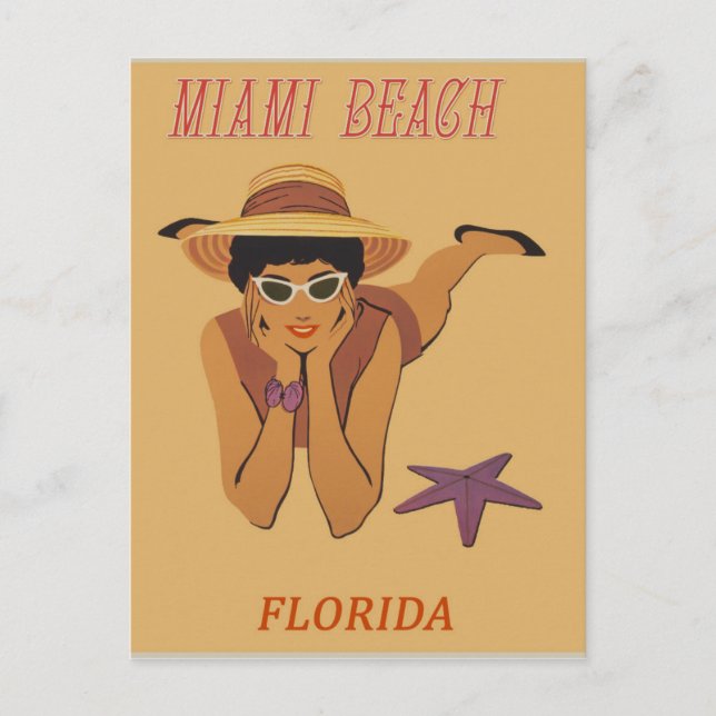 Miami Beach Florida Vintage Travel Poster Postcard (Front)