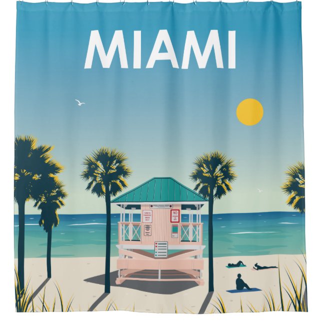 Miami Beach Florida Vintage Travel Shower Curtain (Front)