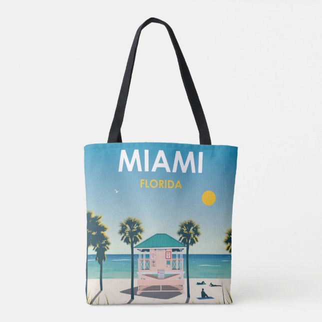 Miami Beach Florida Vintage Travel Tote Bag (Back)