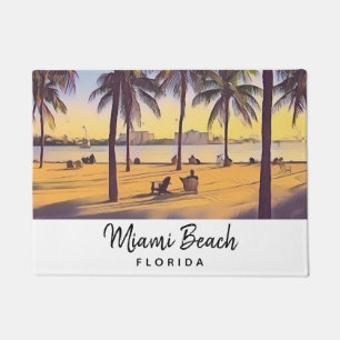 Miami Beach Florida Vintage Watercolor Art Doormat