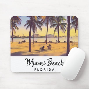 Miami Beach Florida Vintage Watercolor Art  Mouse Mat