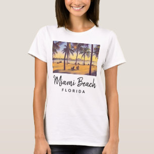 Miami Beach Florida Vintage Watercolor Art T-Shirt