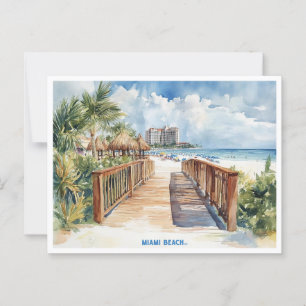 Miami Beach, Florida watercolor painting postcard