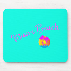 Miami-Beach-logo-sun-palms-pink turquoise Mouse Mat