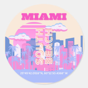 Miami Beach, Miami Travel Art, Preppy Classic Round Sticker