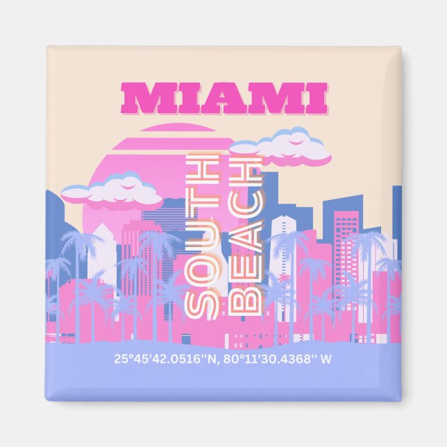 Miami Beach, Miami Travel Art, Preppy Magnet (Front)