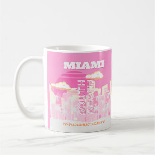 Miami Beach, Miami Travel Art, Preppy, Pink Coffee Mug