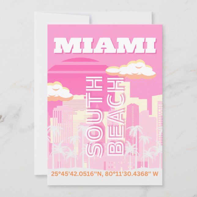 Miami Beach, Miami Travel Art, Preppy, Pink Holiday Card (Front)