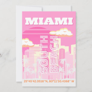 Miami Beach, Miami Travel Art, Preppy, Pink Holiday Card