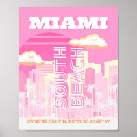 Miami Beach, Miami Travel Art, Preppy, Pink