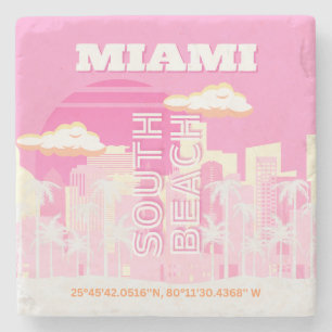 Miami Beach, Miami Travel Art, Preppy, Pink Stone Coaster