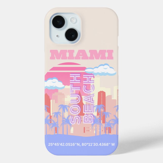 Miami Beach, Miami Travel Art, Preppy Room, Pastel Case-Mate iPhone Case (Back)
