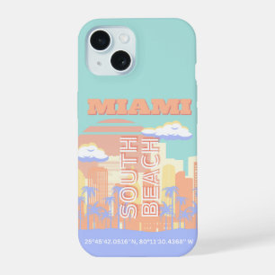 Miami Beach, Miami Travel Art, Preppy Room, Pastel iPhone 15 Case