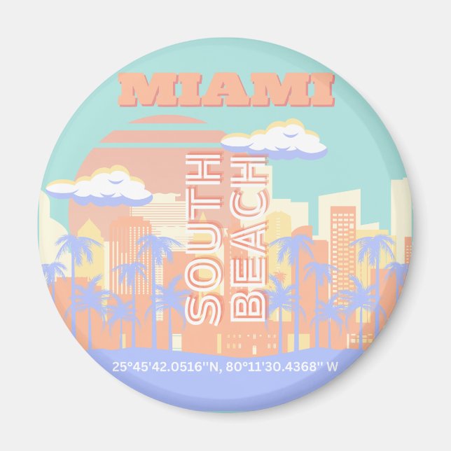 Miami Beach, Miami Travel Art, Preppy Room, Pastel Magnet (Front)