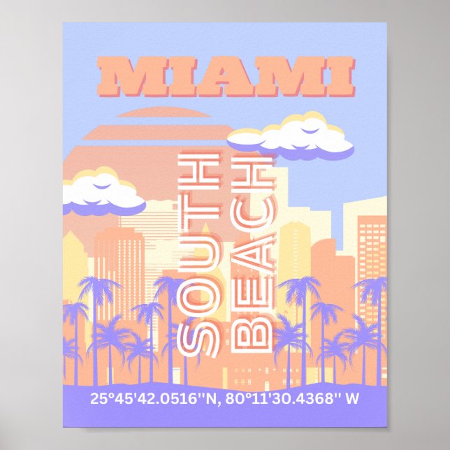 Miami Beach, Miami Travel Art, Preppy Room, Pastel Poster (Front)