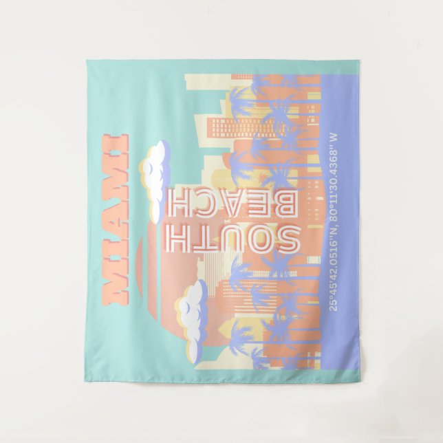Miami Beach, Miami Travel Art, Preppy Room, Pastel Tapestry (Front)