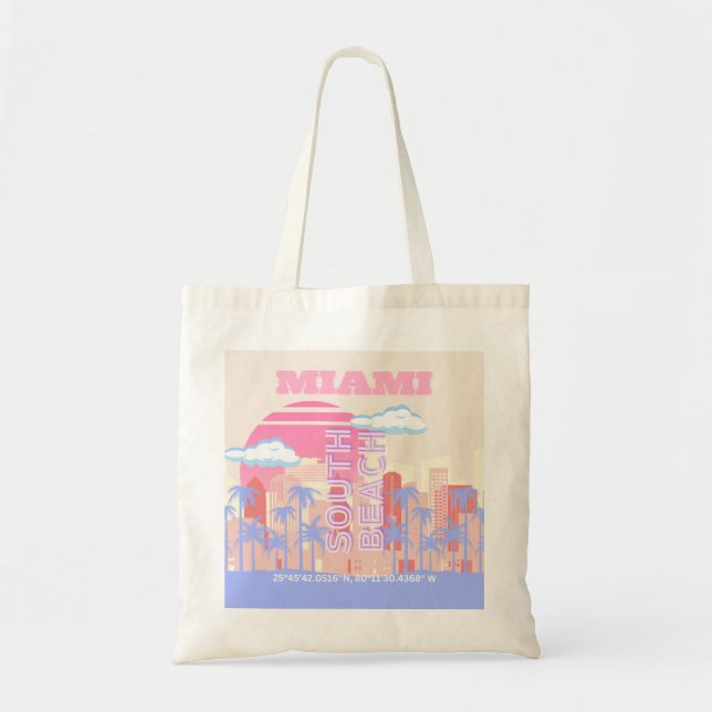Miami Beach, Miami Travel Art, Preppy Room, Pastel Tote Bag (Front)