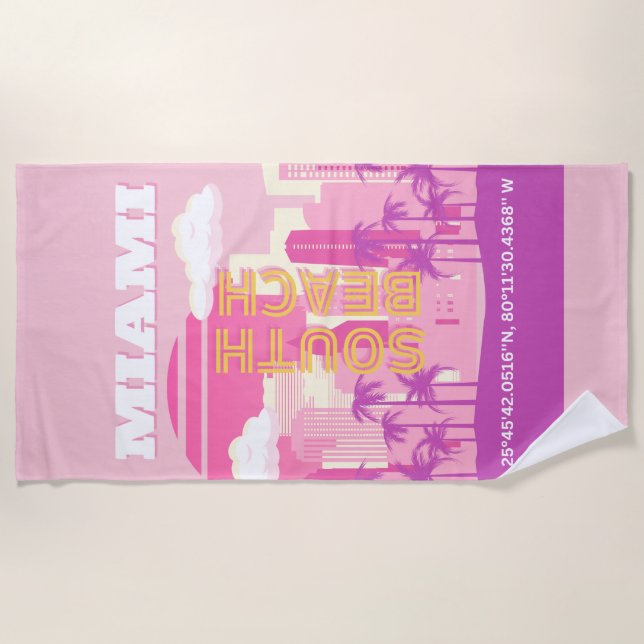 Miami Beach, Miami Travel Art, Preppy Room, Pink Beach Towel (Front)