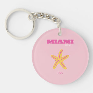 Miami Beach, Miami Travel Art, Preppy Room, Pink Key Ring