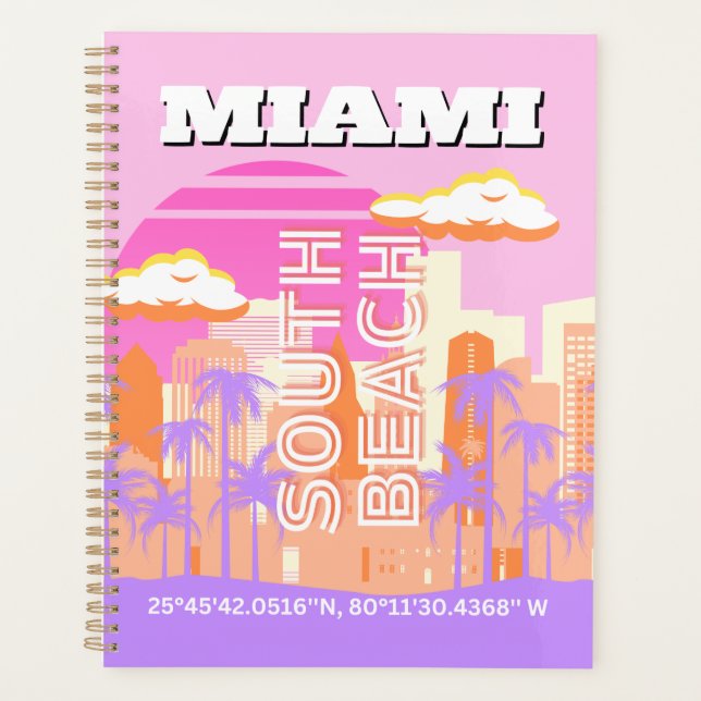 Miami Beach, Miami Travel Art, Preppy Room, Pink Planner (Front)