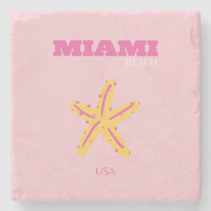 Miami Beach, Miami Travel Art, Preppy Room, Pink Stone Coaster