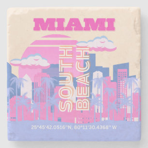 Miami Beach, Miami Travel Art, Preppy Stone Coaster