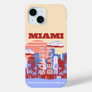Miami Beach, Miami Travel Art, Retro iPhone 15 Case