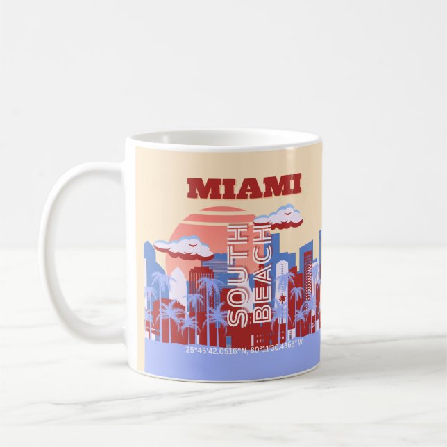 Miami Beach, Miami Travel Art, Retro Coffee Mug (Left)