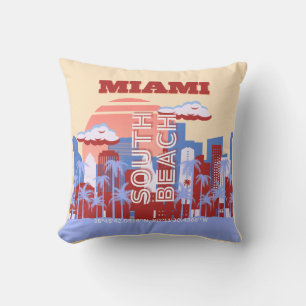 Miami Beach, Miami Travel Art, Retro Cushion
