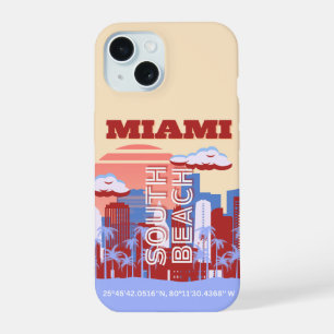 Miami Beach, Miami Travel Art, Retro iPhone 15 Case