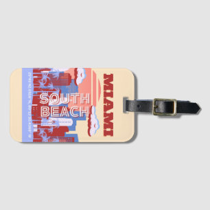 Miami Beach, Miami Travel Art, Retro Luggage Tag