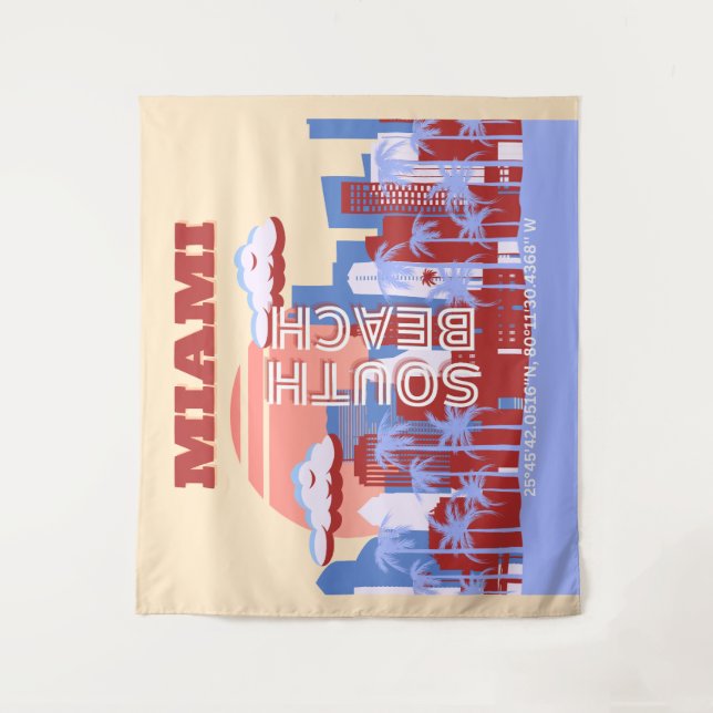 Miami Beach, Miami Travel Art, Retro Tapestry (Front)
