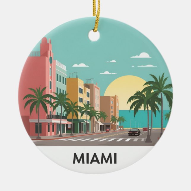 Miami Beach Ocean Drive Art Deco Ceramic Tree Decoration (Front)