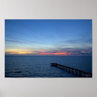 Miami Beach Ocean Sunrise Blue Ocean Landscape Poster