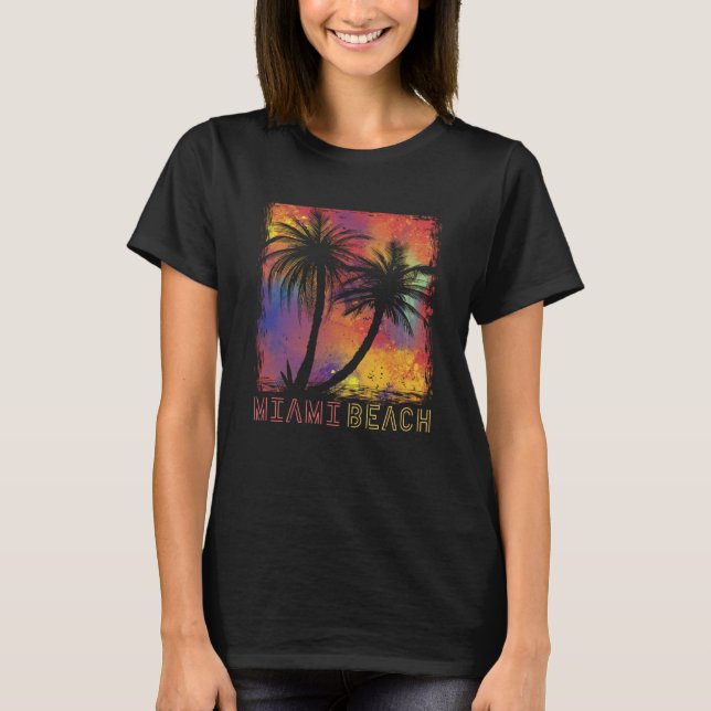 Miami Beach Palm trees Florida Vacation Beach Ocea T-Shirt (Front)
