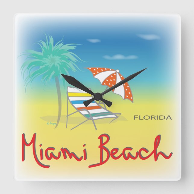 Miami Beach Palms Square Wall Clock (Front)