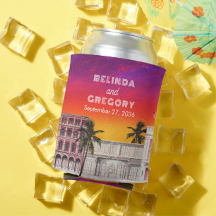 Miami Beach Rainbow Row Charleston Palm Wedding Can Cooler