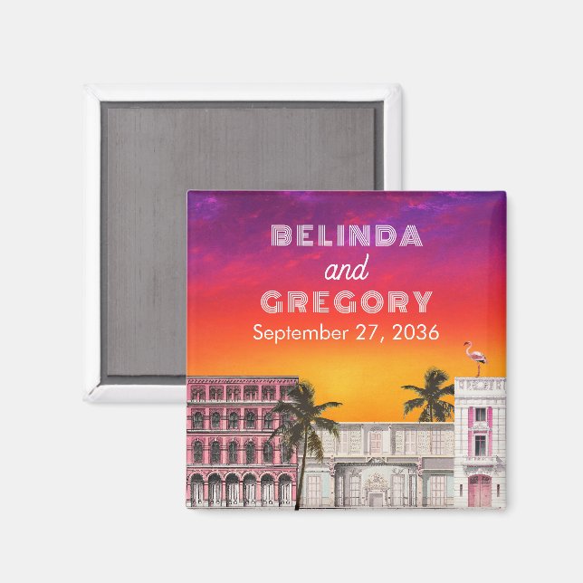 Miami Beach Rainbow Row Charleston Palm Wedding Magnet (Front/Back)