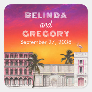 Miami Beach Rainbow Row Charleston Palm Wedding Square Sticker