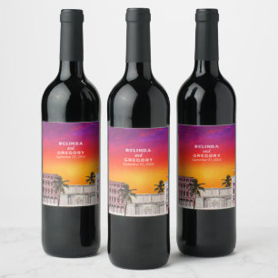 Miami Beach Rainbow Row Charleston Palm Wedding Wine Label