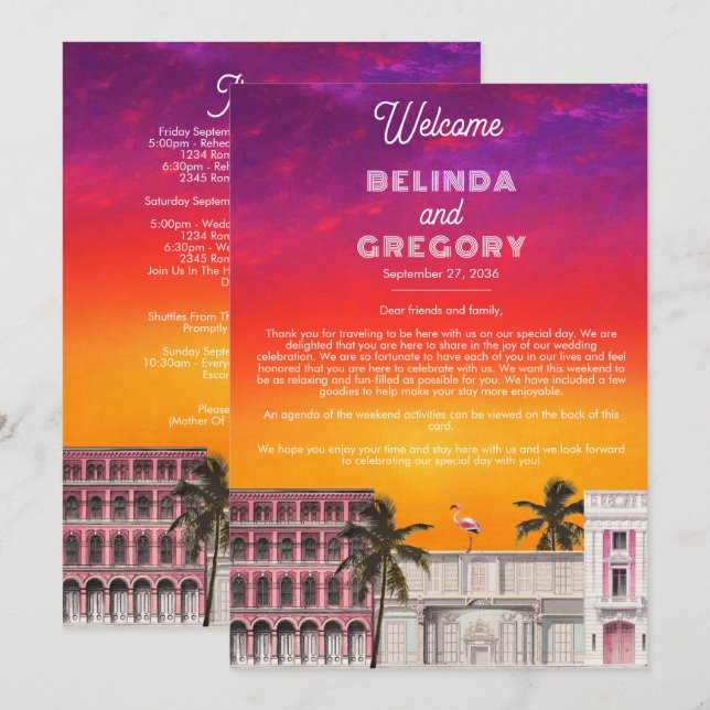 Miami Beach Rainbow Row Wedding Itinerary Programme (Front/Back)
