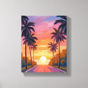 Miami Beach Sunset Palm Tree Tropical Canvas Print
