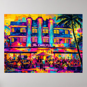 Miami Beach The Carlyle Hotel by night Poster