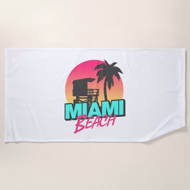 Miami Beach Travel Vintage  Beach Towel (Front)