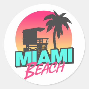 Miami Beach Travel Vintage   Classic Round Sticker
