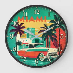 Miami Beach Vintage Car Large Clock