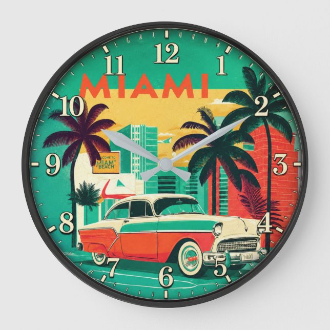 Miami Beach Vintage Car  Large Clock (Front)